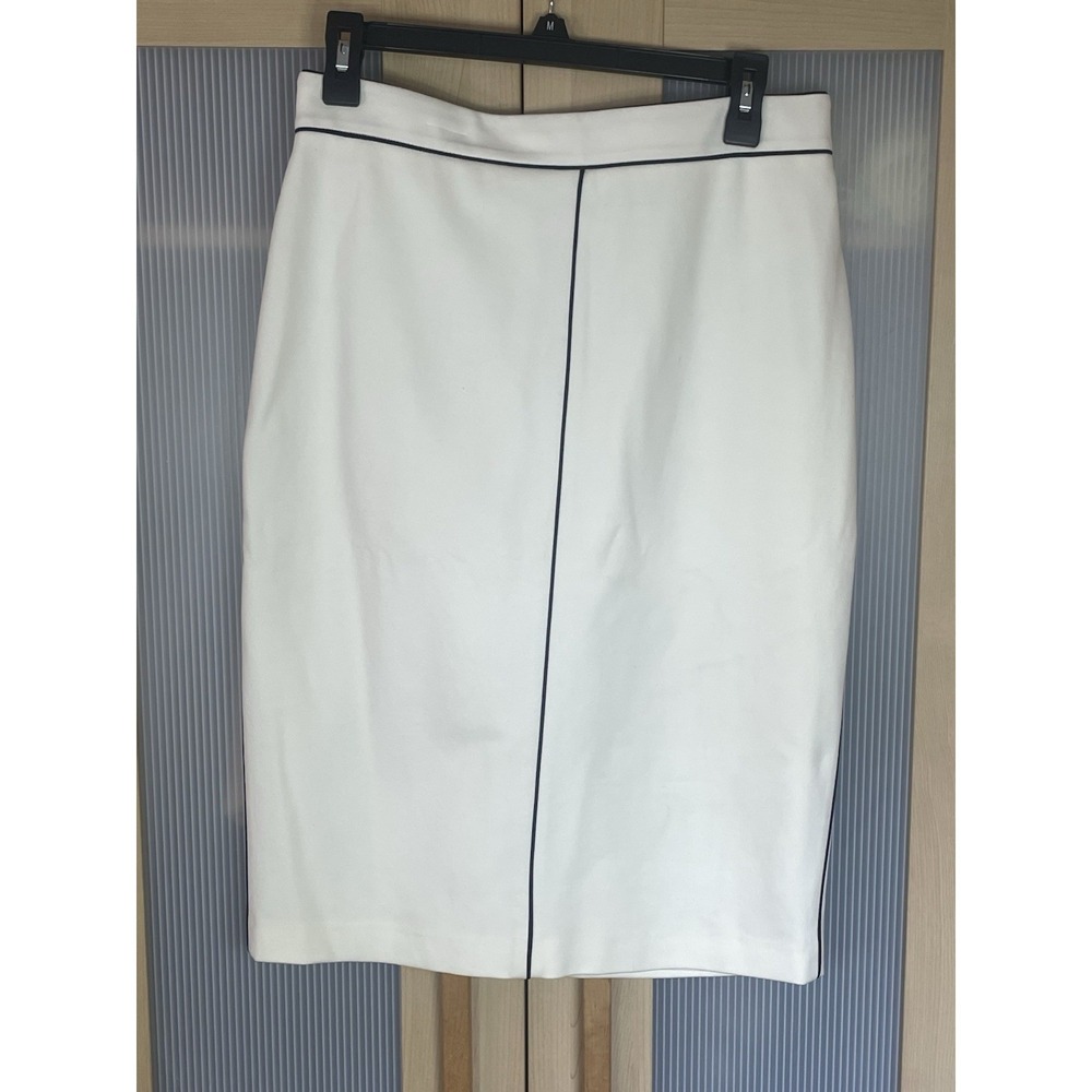 White House Black Market WHBM White Ponte Stretch Lined Pencil Skirt Sz 8 Preppy